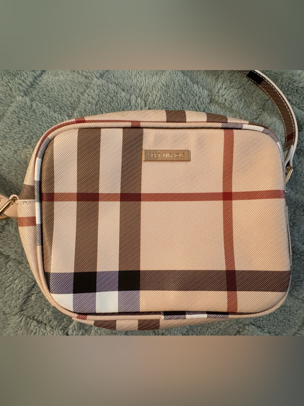<Sept Miracle> Plaid Crossbody Bag in Beige and Brown - Designer Style